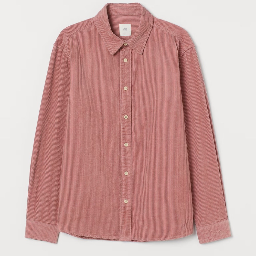 H&M corduroy shirt jacket dusty rose pink